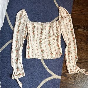 Reformation Cream Floral Long Sleeve Tie Sleeve Blouse Size 0